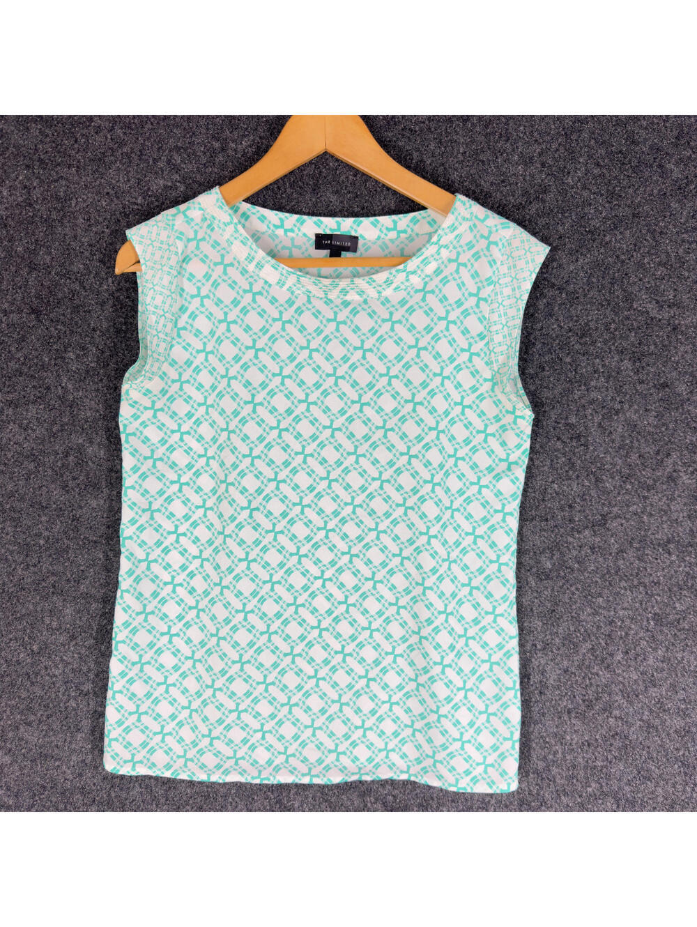 The Limited Blouse Women XS Blue Geometric Sleeveless Wide Strap Round Neck